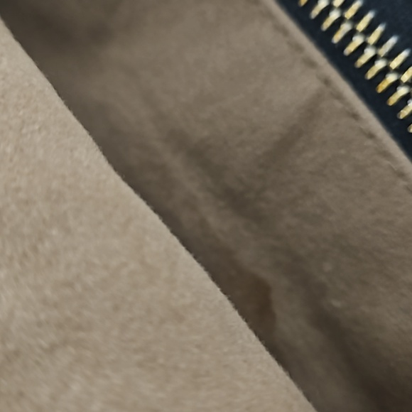 12.5×9 lg Soft black leather tan suede vintage Large purse  pull tag chain - Picture 9 of 17